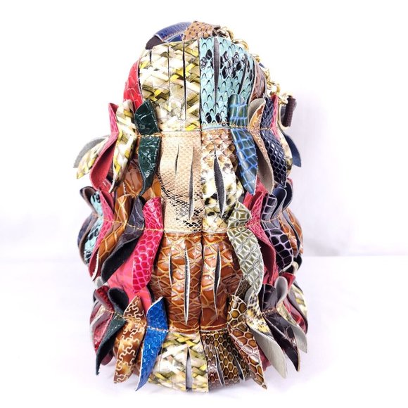 Multi-Colored Faux Leather Snakeskin Pattern Handbag Shoulder Boho Bag Purse - Picture 6 of 16